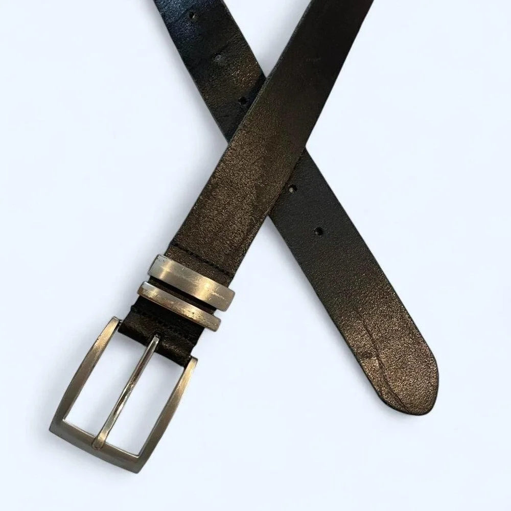 Black leather‎ belt with silver buckle size M by Next
